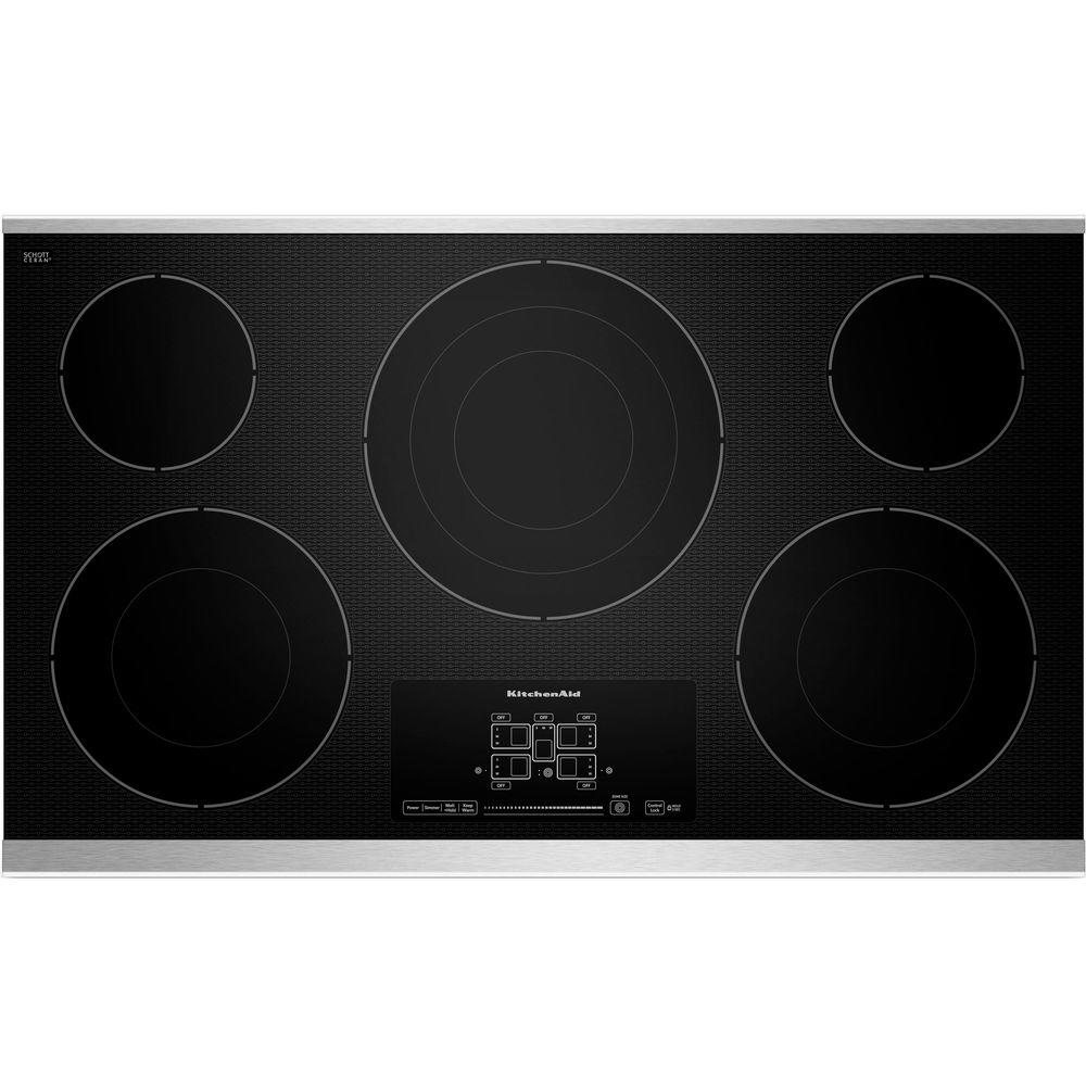 Kitchenaid Kecc667bss 36 In Radiant Ceramic Glass Electric Cooktop Stainless Steel W 5 Elements Including Triple Ring Double Ring Elements